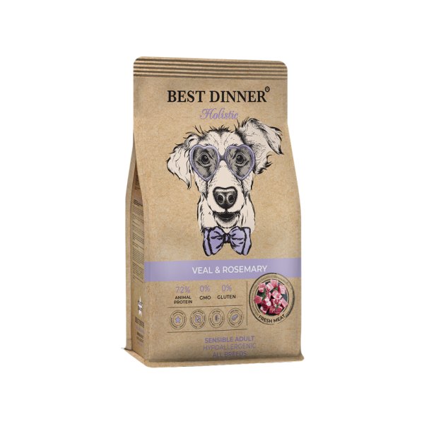 Best Dinner Holistic Adult Sensible Hypoallergenic All Breeds Veal&Rosemary сухой корм для собак всех пород склонных к аллергии и проблемам с пищеварением с телятиной и розмарином - 12 кг