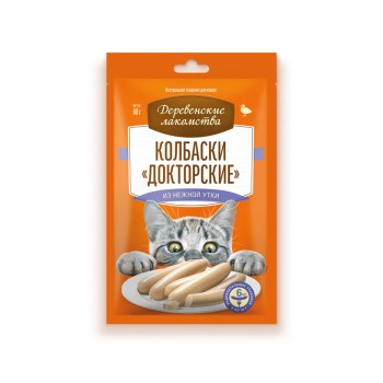 Деревенские лакомства колбаски "Докторские" для взрослых кошек из нежной утки - 10 г х...