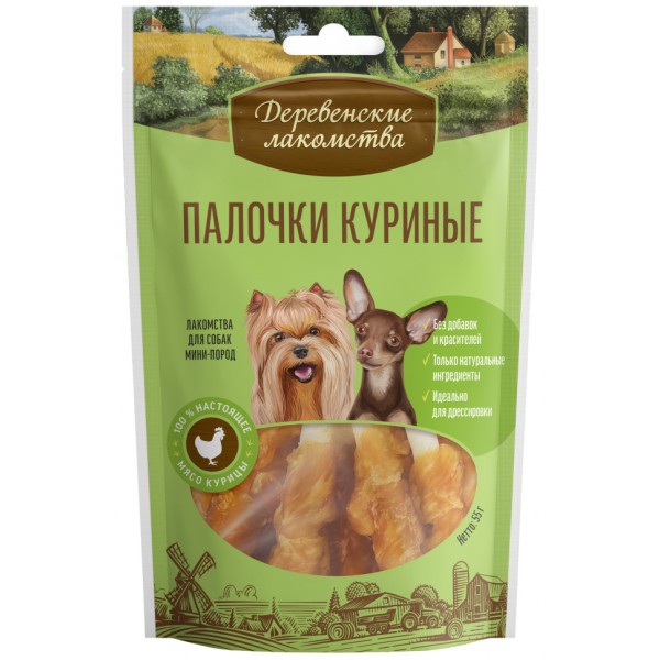 Деревенские лакомства для мини-пород Палочки куриные - 55 г