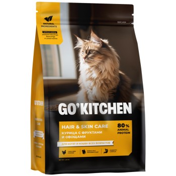 Go' Kitchen SKIN+COAT Care сухой корм для котят и кошек, с курицей - 1,36...