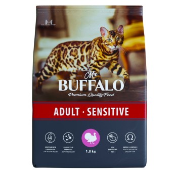 Mr.Buffalo Adult Sensitive полнорационный сухой корм для взрослых котов и кошек с чувствительным пищеварением,...