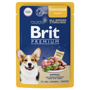 Brit Premium паучи для взрослых стерилизованных собак всех пород с курицей в соусе -...