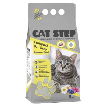 Cat Step Compact Grey Summer Field наполнитель комкующийся минеральный - 8 кг