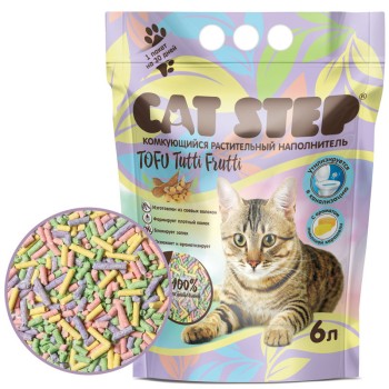 Cat Step Tofu Tutti Frutti наполнитель комкующийся растительный с ароматом лимонной карамели - 6...