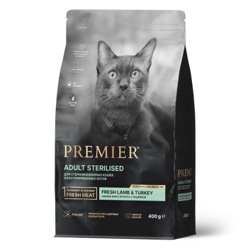 Premier Cat Lamb & Turkey Sterilised сухой корм для взрослых стерилизованных кошек, свежее мясо...