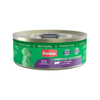 Четвероногий Гурман Мясное ассорти консервированный корм с печенью для собак - 100 г (24...