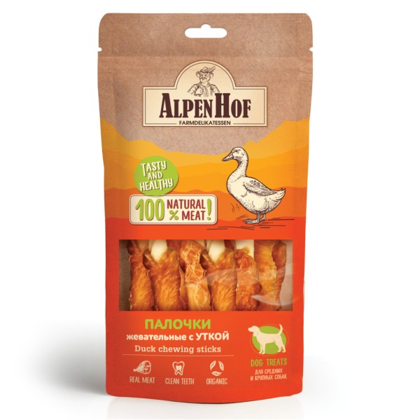 AlpenHof лакомство для собак средних и крупных пород жевательные палочки с уткой - 80 г