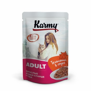 Karmy Adult влажный корм для взрослых кошек с телятиной в соусе, в паучах -...