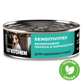 Go' Kitchen влажный корм для щенков и взрослых собак с чувствительным пищеварением, с лососем...