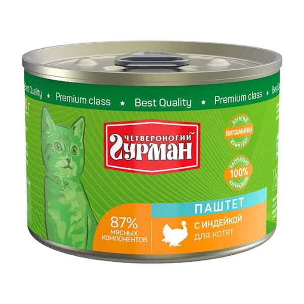 Четвероногий Гурман паштет для котят с индейкой - 190 г (12 шт)