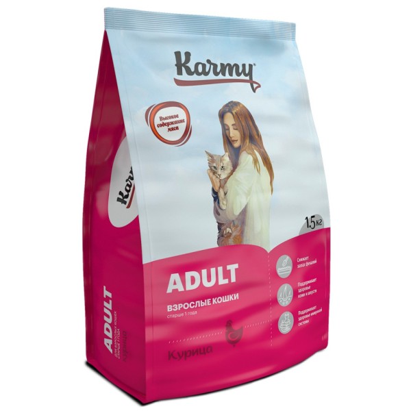 Karmy Adult сухой корм для взрослых кошек с курицей - 1,5 кг