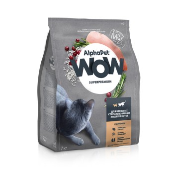AlphaPet WOW Superpremium полнорационный сухой корм для взрослых стерилизованных кошек c цыпленком - 7...