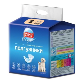 Cliny подгузники для собак и кошек 3-6 кг, размер S - 10 шт