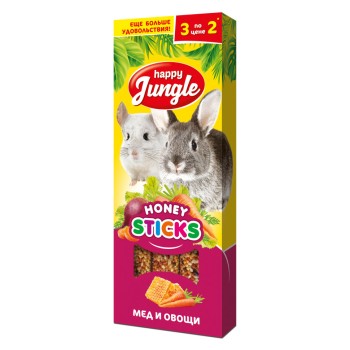 Happy Jungle лакомство для крупных грызунов, палочки, мед и овощи - 3 шт