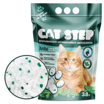 Cat Step Arctic Fresh Mint наполнитель впитывающий силикагелевый с ароматом мяты - 3,8 л...