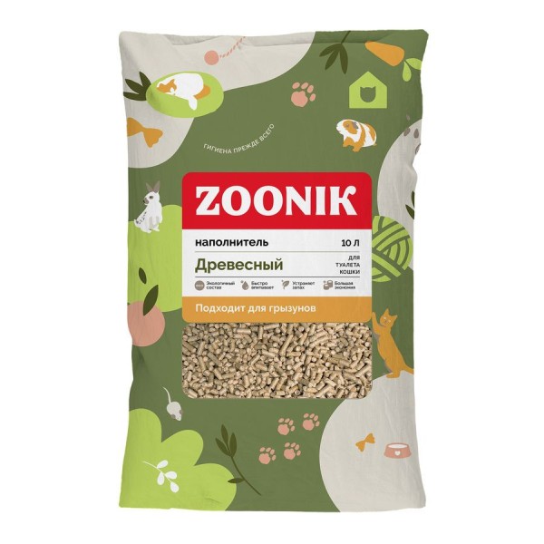 ZOONIK наполнитель древесный для кошачьего туалета - 10 л