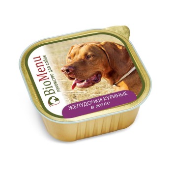 BioMenu Лакомство влажный корм для взрослых собак, желудочки куриные в желе, в ламистерах -...