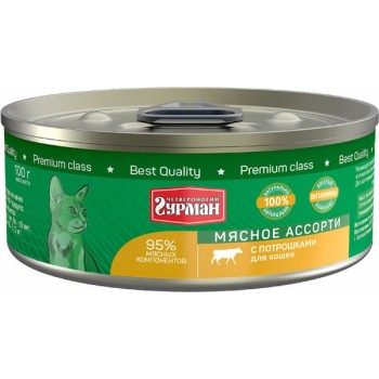 Четвероногий гурман влажный корм для кошек Мясное ассорти с потрошками, в консервах - 100...