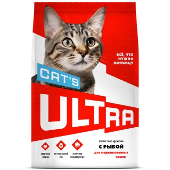 Ultra полнорационный сухой корм для взрослых стерилизованных кошек и кастрированных котов, с рыбой -...