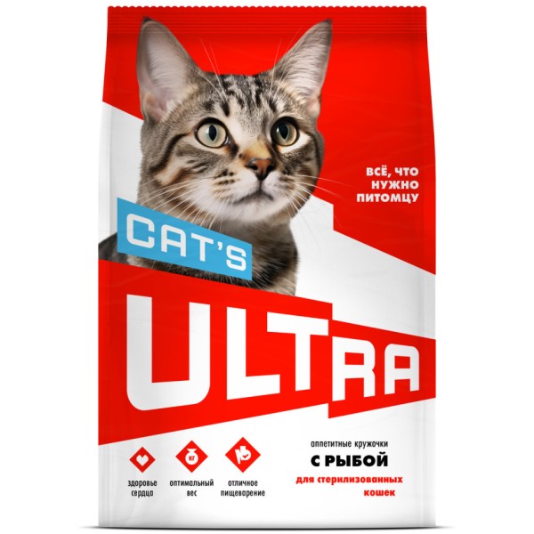 Ultra полнорационный сухой корм для взрослых стерилизованных кошек и кастрированных котов, с рыбой - 600 г