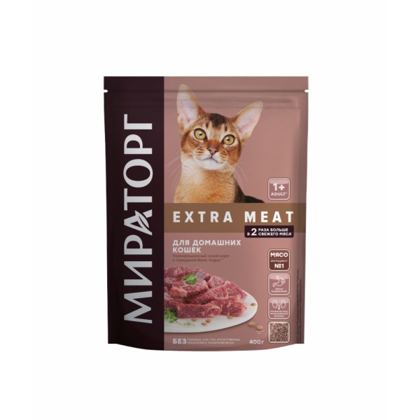 Мираторг Extra Meat сухой корм для взрослых домашних кошек, с говядиной Black Angus - 400 г
