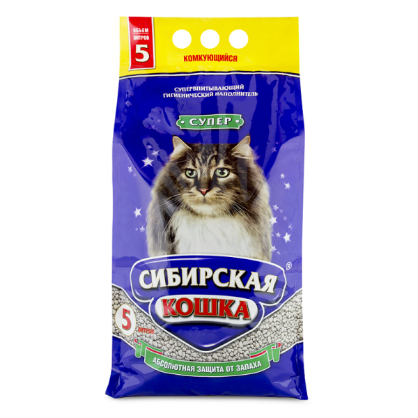 Сибирская Кошка Супер комкующийся бентонитовый наполнитель для кошачьего туалета - 5 л
