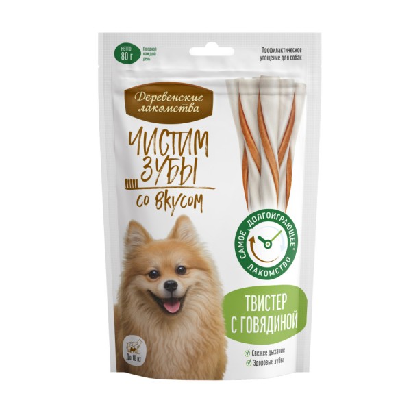 Деревенские лакомства Чистим зубы твистер для собак с говядиной - 80 г