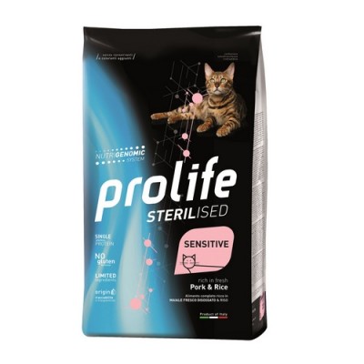 Корм со свежей свининой и рисом для кошек с чувствительным пищеварением и/или стерилизованных кошек Prolife Sterilised Grain Free Sensitive 400 гр