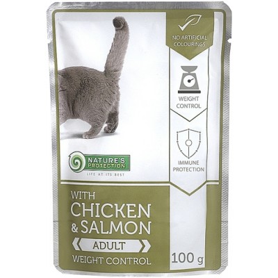 Пауч для кошек для контроля веса с курицей и лососем Nature's Protection Weight Control 100 г