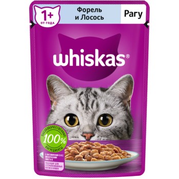 Whiskas влажный корм для взрослых кошек, рагу с форелью и лососем, в паучах - 75...