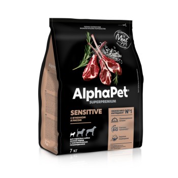 AlphaPet Superpremium полнорационный сухой корм для взрослых собак мелких пород с чувствительным пищеварением, с...