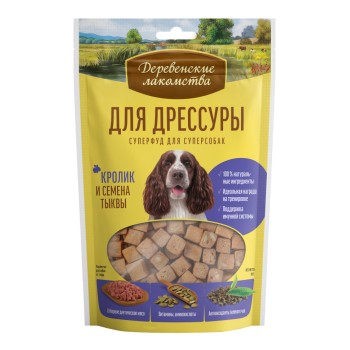 Деревенские лакомства Суперфуд для суперсобак дрессировочное лакомство с кроликом и семенами тыквы - 90...