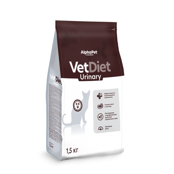 AlphaPet Vet Diet Urinary сухой диетический корм для взрослых кошек и котов при заболеваниях нижних отделов мочевыводящих путей - 1,5 кг