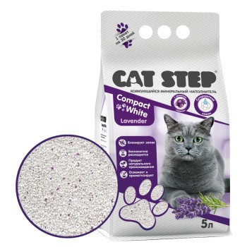 Cat Step Compact White Lavеnder наполнитель минеральный комкующийся с ароматом лаванды - 5 л...