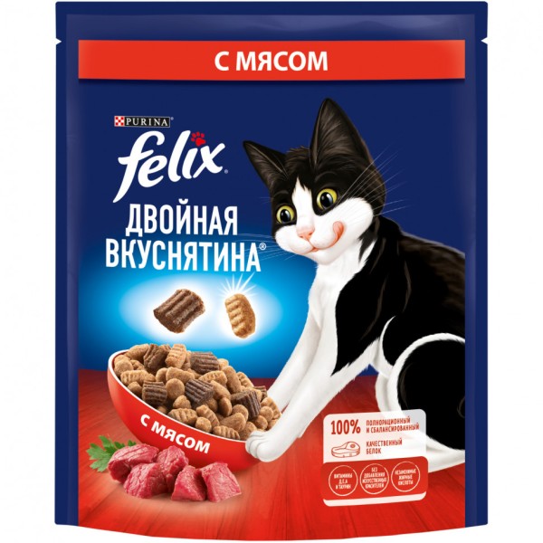 Felix Двойная вкуснятина сухой корм для взрослых кошек с мясом - 200 г
