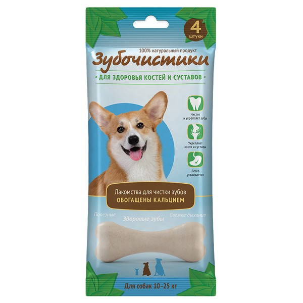 Деревенские лакомства Зубочистики "Кальциевые" лакомство с кальцием для собак средних пород 10-25 кг - 4 шт (90 г)