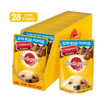 Pedigree влажный корм для взрослых собак с говядиной, в паучах - 85 г х...