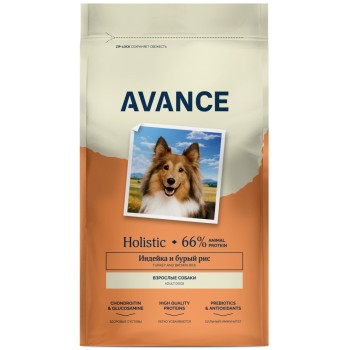 Avance Adult полнорационный сухой корм для взрослых собак, с индейкой и бурым рисом -...