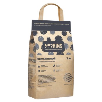NAPKINS минеральный впитывающий наполнитель для кошачьего туалета, с активированным углем - 4,48 л (3...