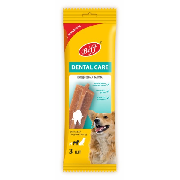 TiTBiT Biff Dental Care жевательный снек для собак средних пород с говядиной - 77 г