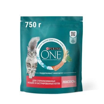 Purina ONE сухой корм для стерилизованных кошек и кастрированных котов с лососем и пшеницей...