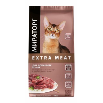 Мираторг Extra Meat сухой корм для взрослых домашних кошек, с говядиной Black Angus -...
