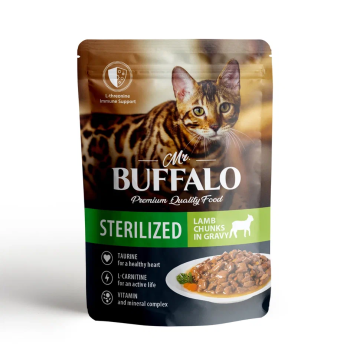 Mr.Buffalo Sterilised влажный корм для взрослых стерилизованных кошек с ягненком в соусе, в паучах...