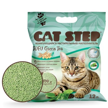 Cat Step Tofu Green Tea наполнитель растительный комкующийся с ароматом зеленого чая - 12...