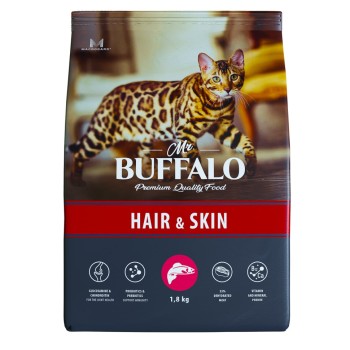 Mr.Buffalo Hair & Skin Adult полнорационный сухой корм для взрослых котов и кошек, для...