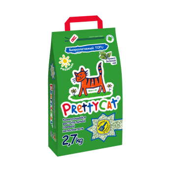 PrettyCat наполнитель комкующийся соевый для кошачьего туалета, с ароматом зелёного чая - 2,7 кг