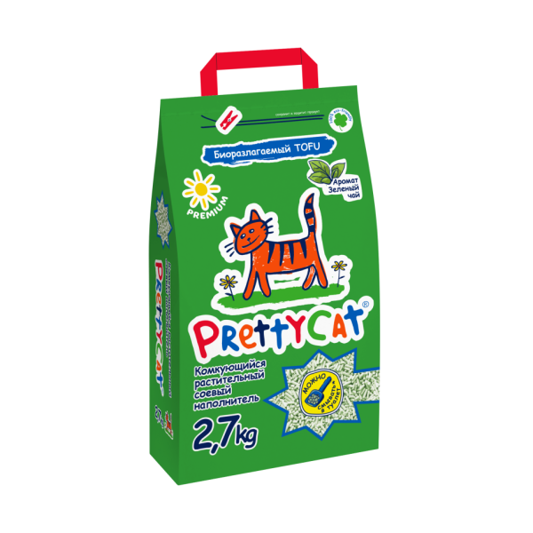 PrettyCat наполнитель комкующийся соевый для кошачьего туалета, с ароматом зелёного чая - 2,7 кг