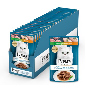 Гурмэ Перл Мясной Дуэт влажный корм для взрослых кошек, кролик и курица, нежное филе...