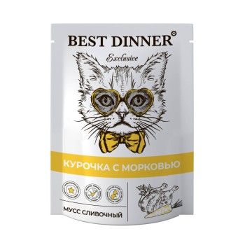 Best Dinner Exclusive паучи для кошек при восстановлении мусс сливочный с курочкой и морковью...