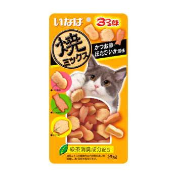Inaba Yaki Miksu лакомство запеченное ассорти для взрослых кошек cо вкусом кацуобуси, морского гребешка...